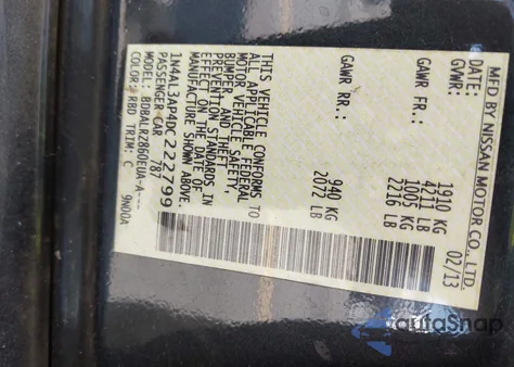 2013 Nissan Altima 2.5 S z USA, uszkodzony, nr VIN 1N4AL3AP4DC222799